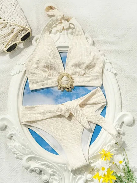 Shell Embellished White Bikini Set