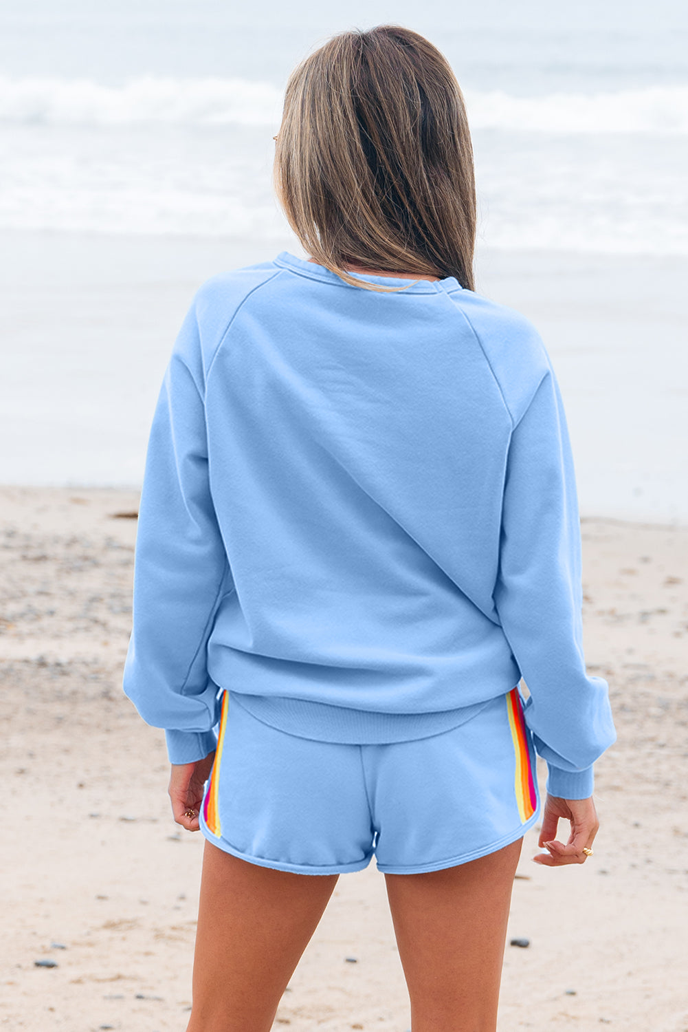 Striped Accent Pullover & Shorts Casual Set