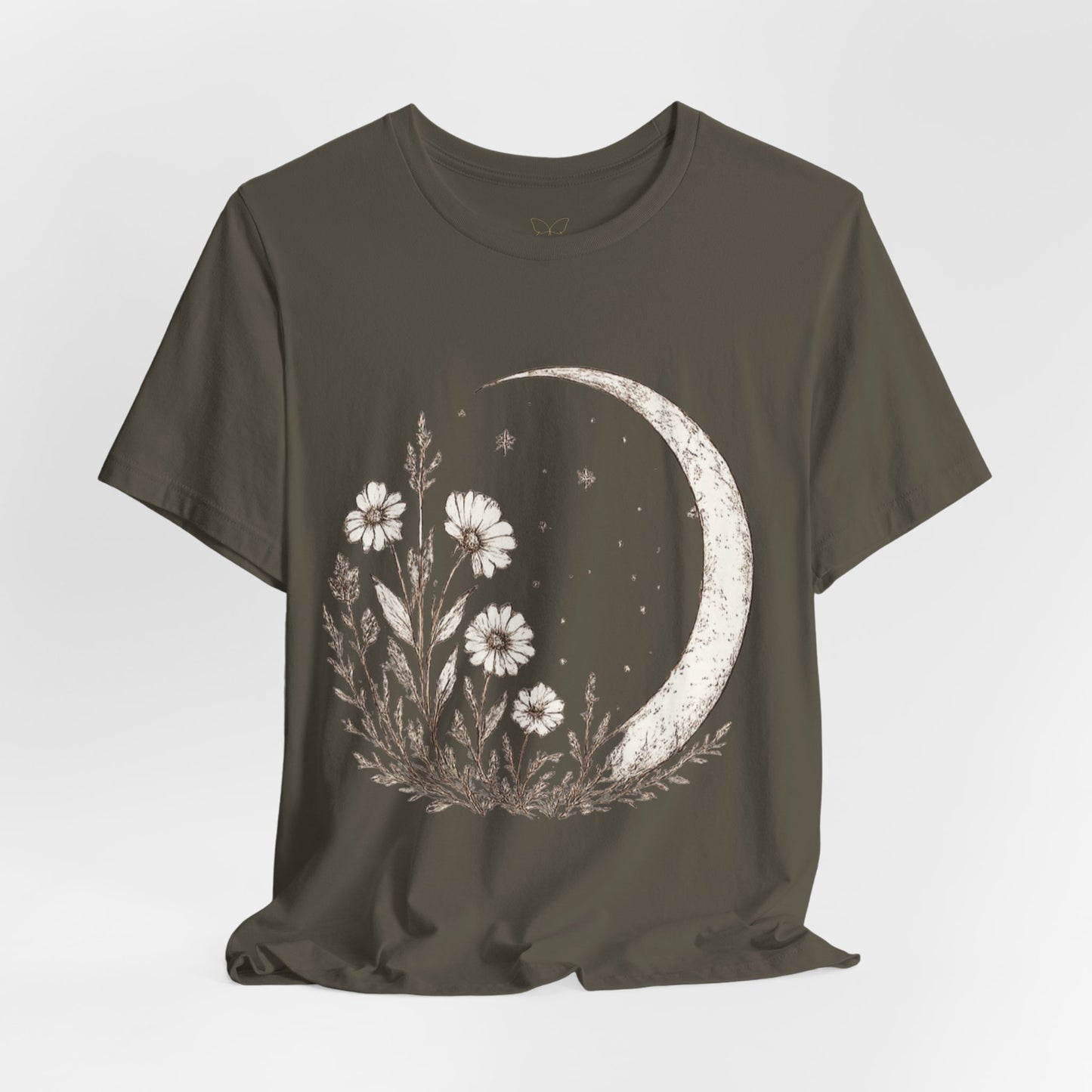 Crescent Moon Wildflower Tee — Botanical Graphic T-Shirt