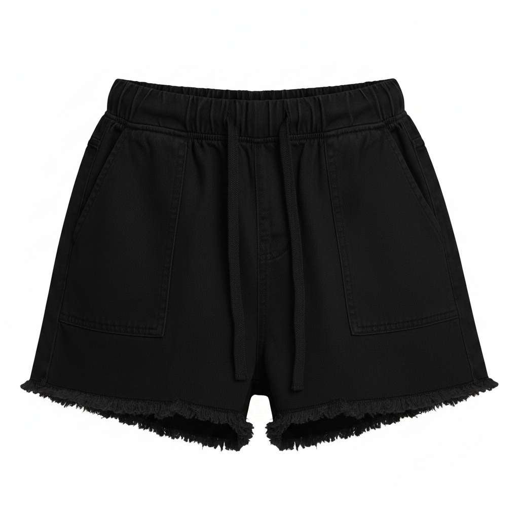 Drawstring Raw Hem Denim Shorts