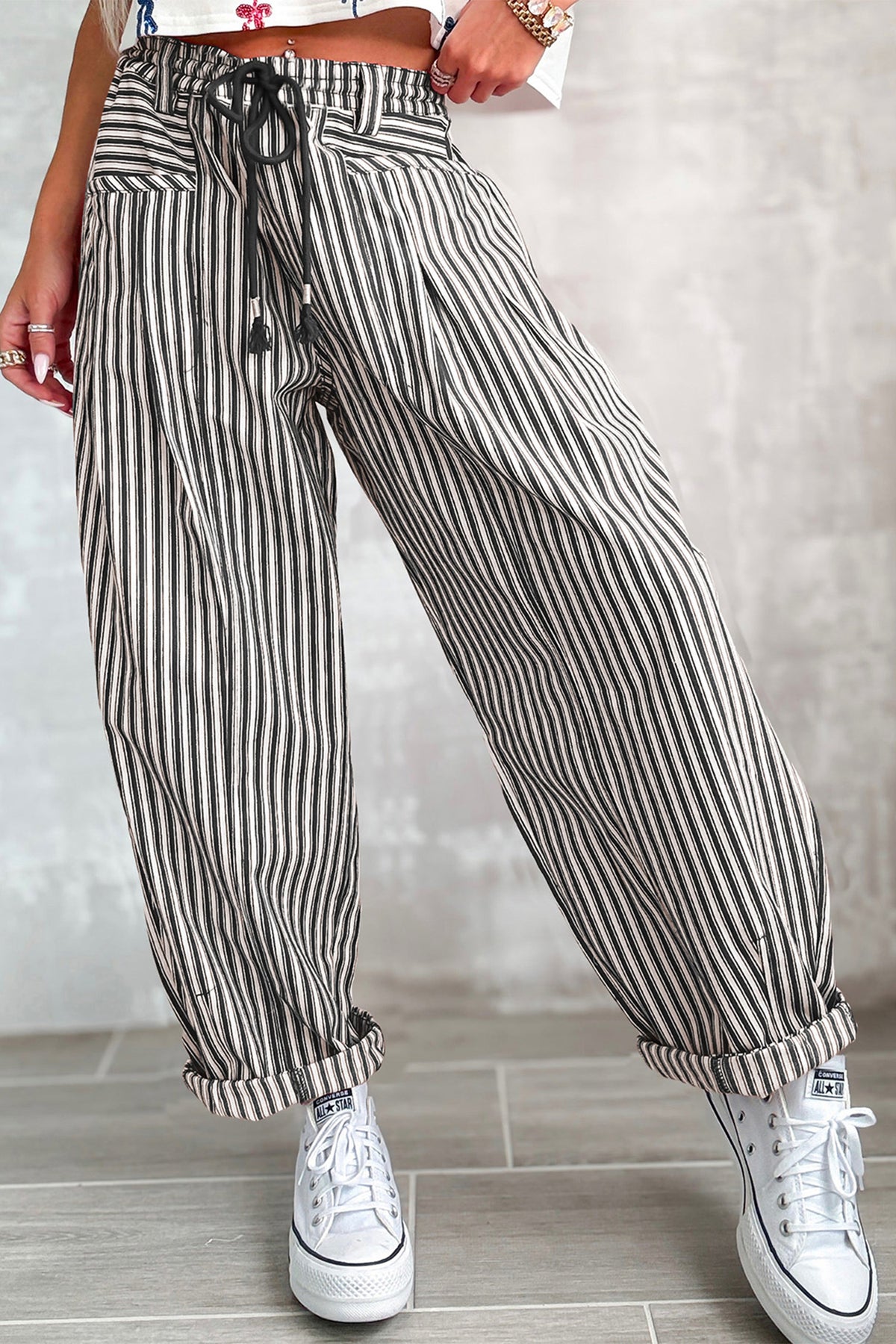 Stripe Drawstring Loose Pants
