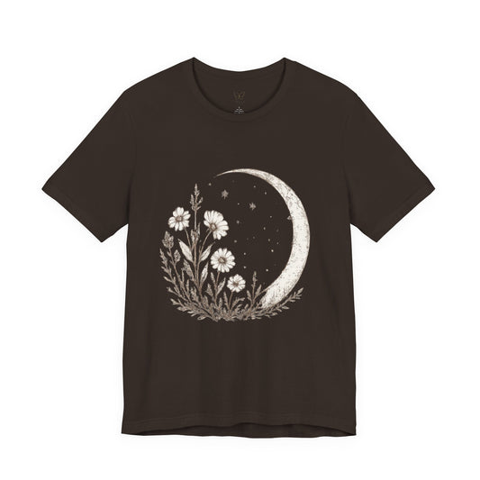 Crescent Moon Wildflower Tee — Botanical Graphic T-Shirt