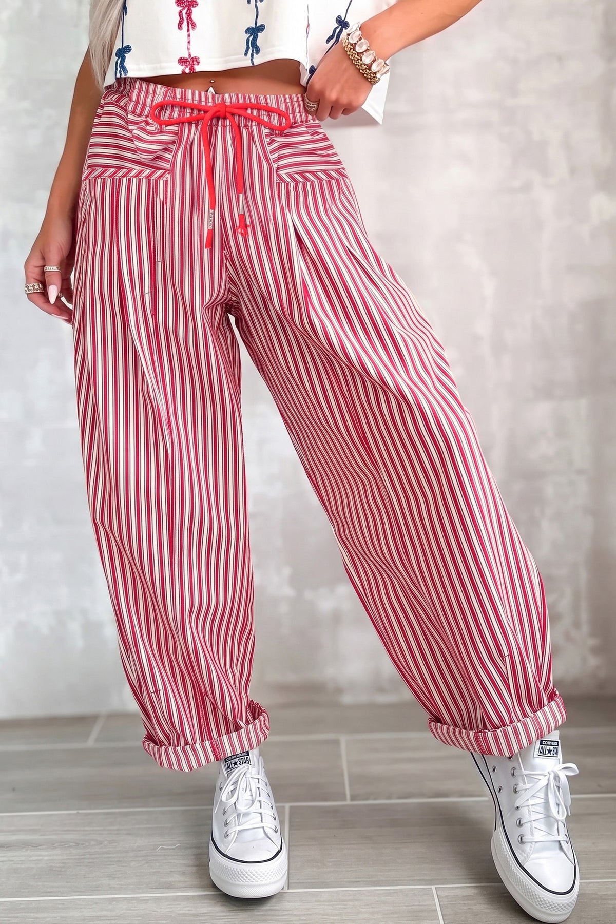 Stripe Drawstring Loose Pants