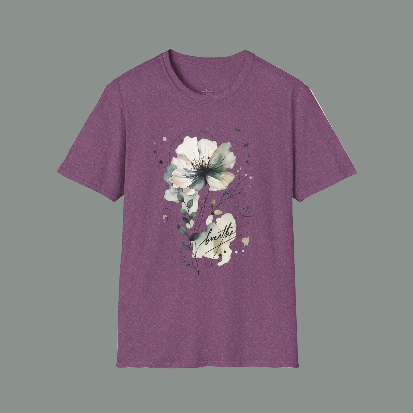 "Breathe" Floral Watercolor Tee | Soft Botanical Graphic Shirt