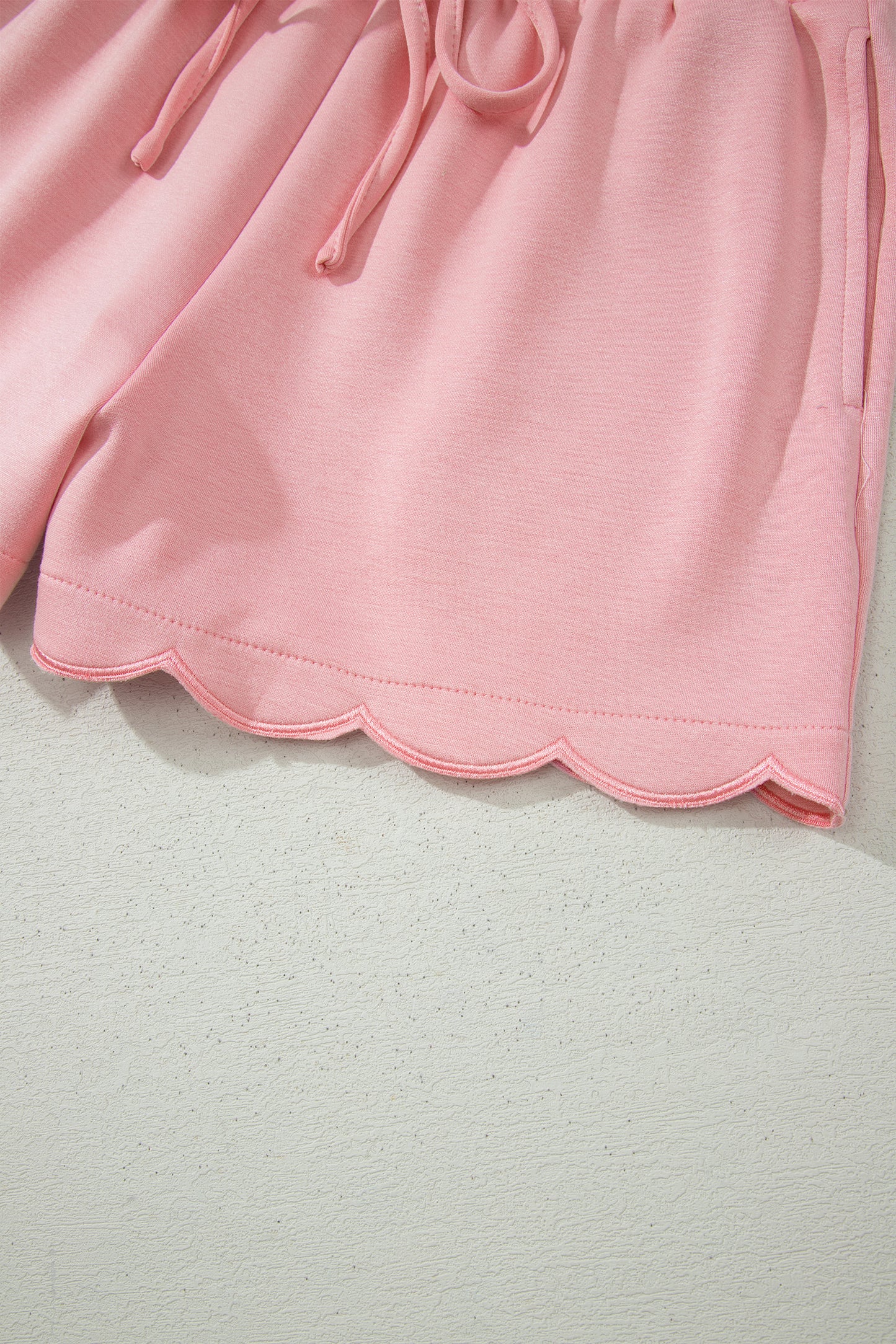 Scalloped V-Neck Dolman Top & Drawstring Short Set