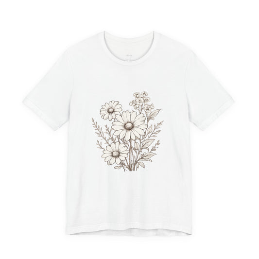 Floral Daisy Bouquet T-Shirt | Vintage White Daisies on Black