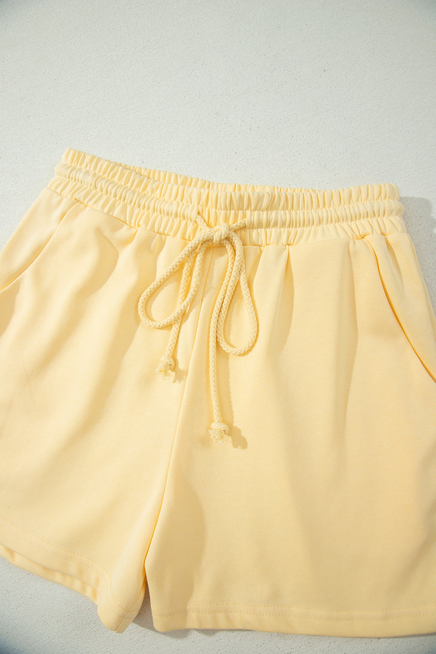 Eyelet Lace Patchwork Sleeve Top & Drawstring Short Set