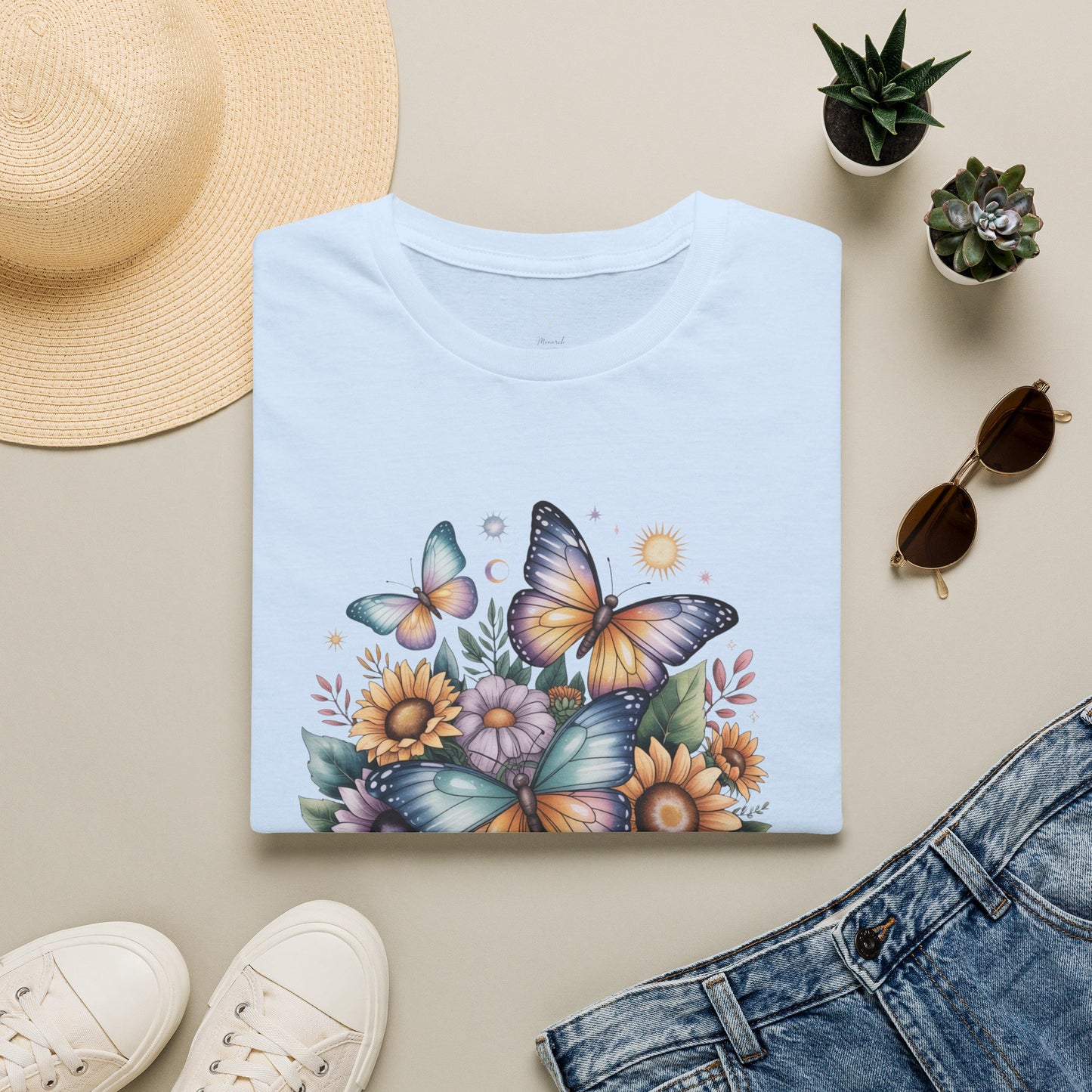 Butterfly Sunflower T-Shirt | Watercolor Floral Garden Tee