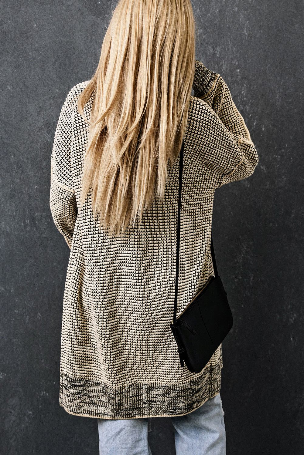 Plaid Knit Long Open-Front Cardigan