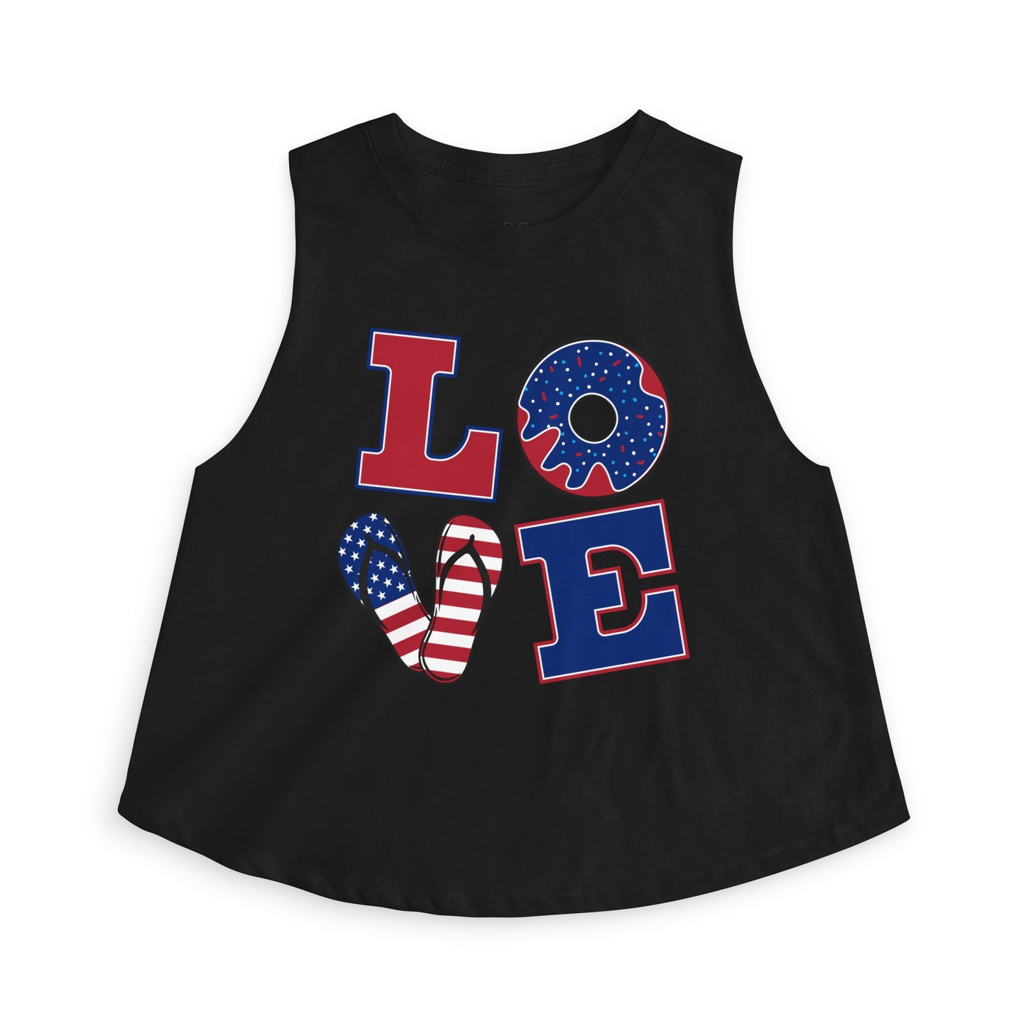 Crop Top — "LOVE" Patriotic American Flag Graphic (Stars & Stripes)