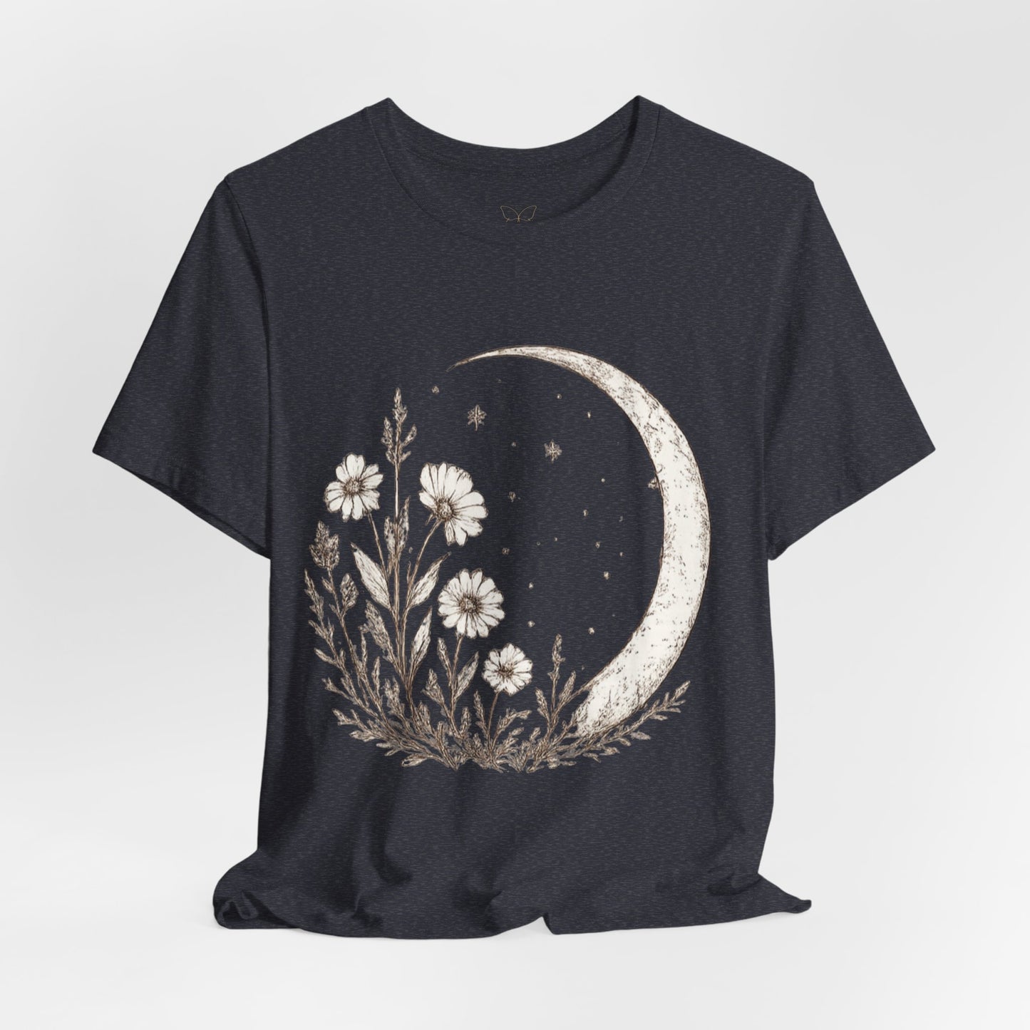 Crescent Moon Wildflower Tee — Botanical Graphic T-Shirt