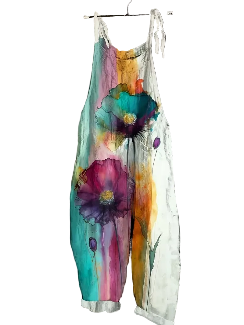 Women's Fun Print Wide-Leg Suspender Overalls