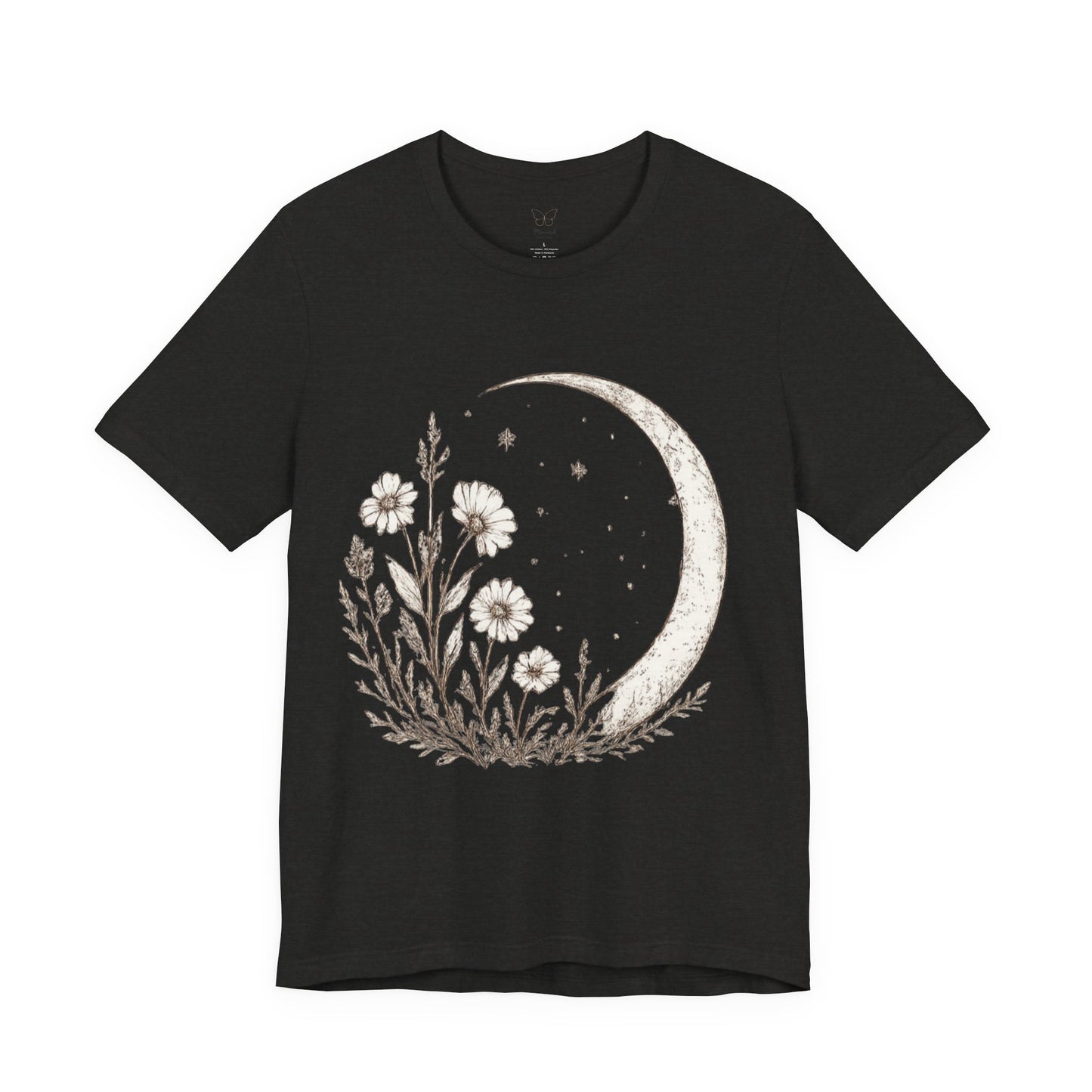 Crescent Moon Wildflower Tee — Botanical Graphic T-Shirt