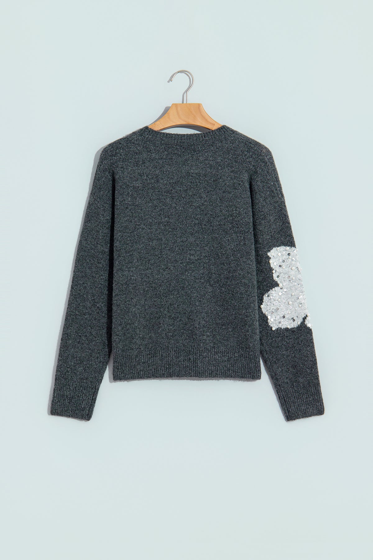 Dark Grey Beaded Floral Sweater