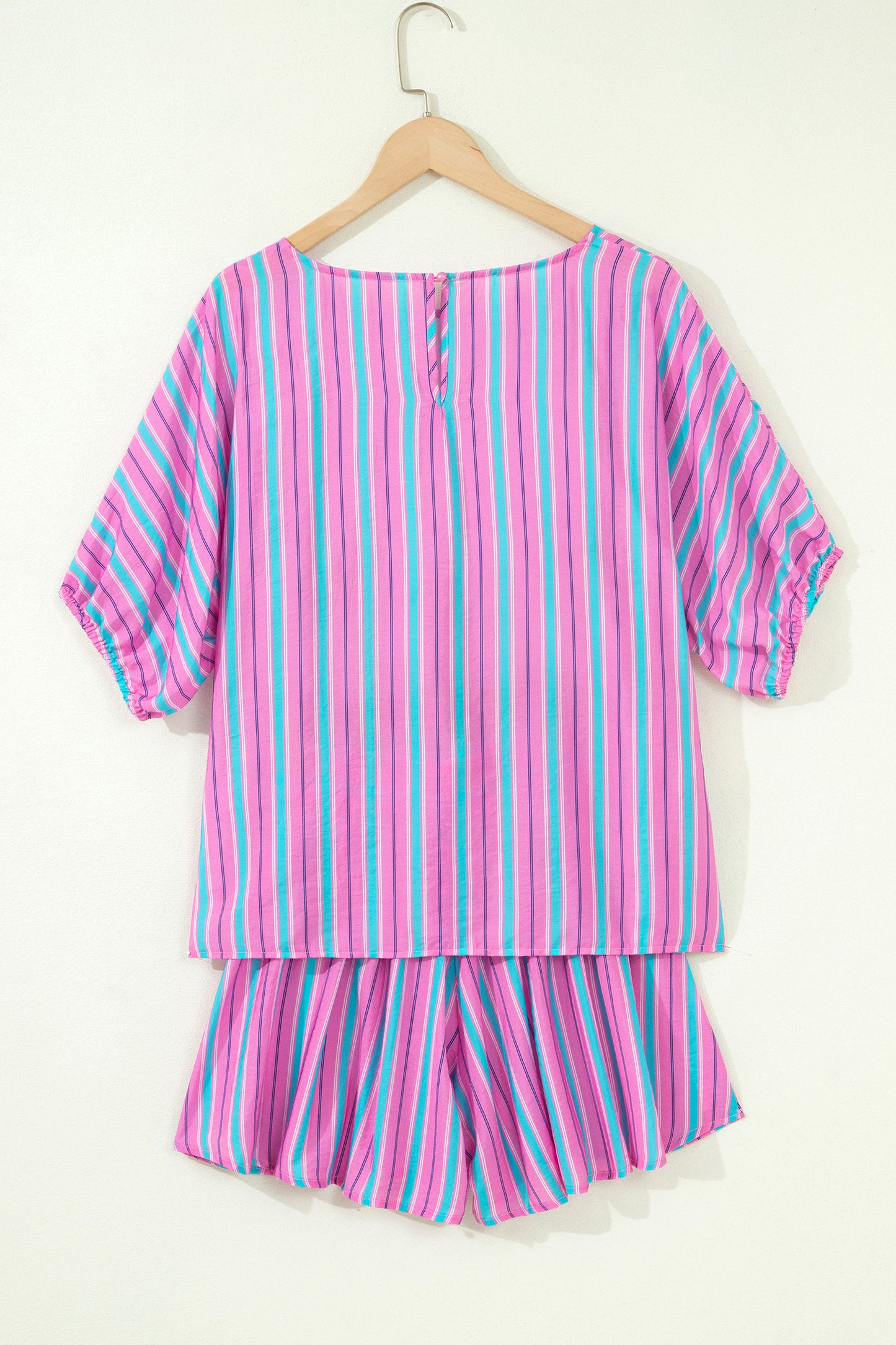 Pink Stripe Dolman Blouse & Drawstring Short Set