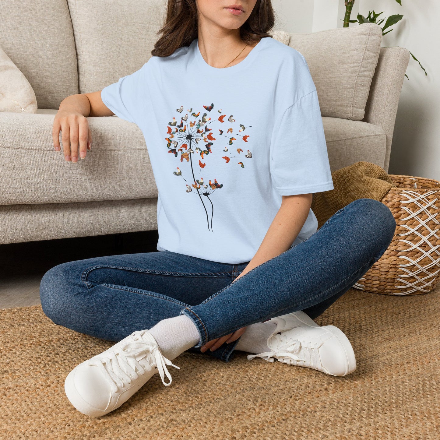 Chicken Dandelion T‑Shirt — Whimsical Floral Tee for Nature Lovers