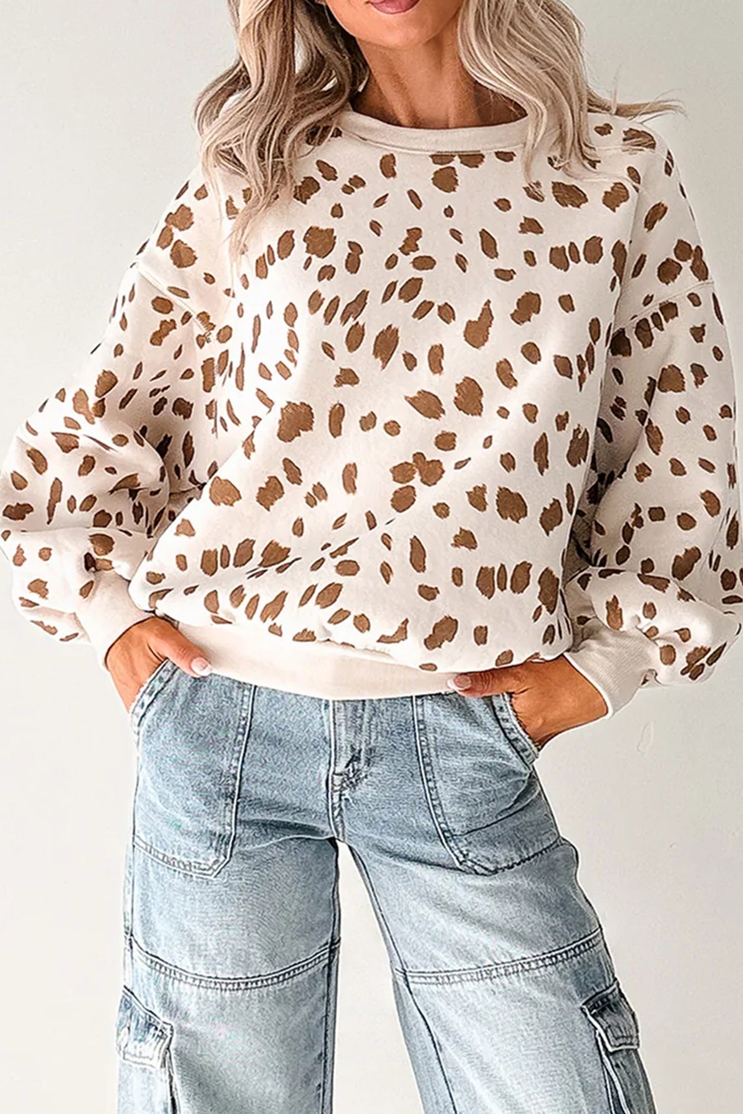 Brown Leopard Print Drop Shoulder Sweatshirt