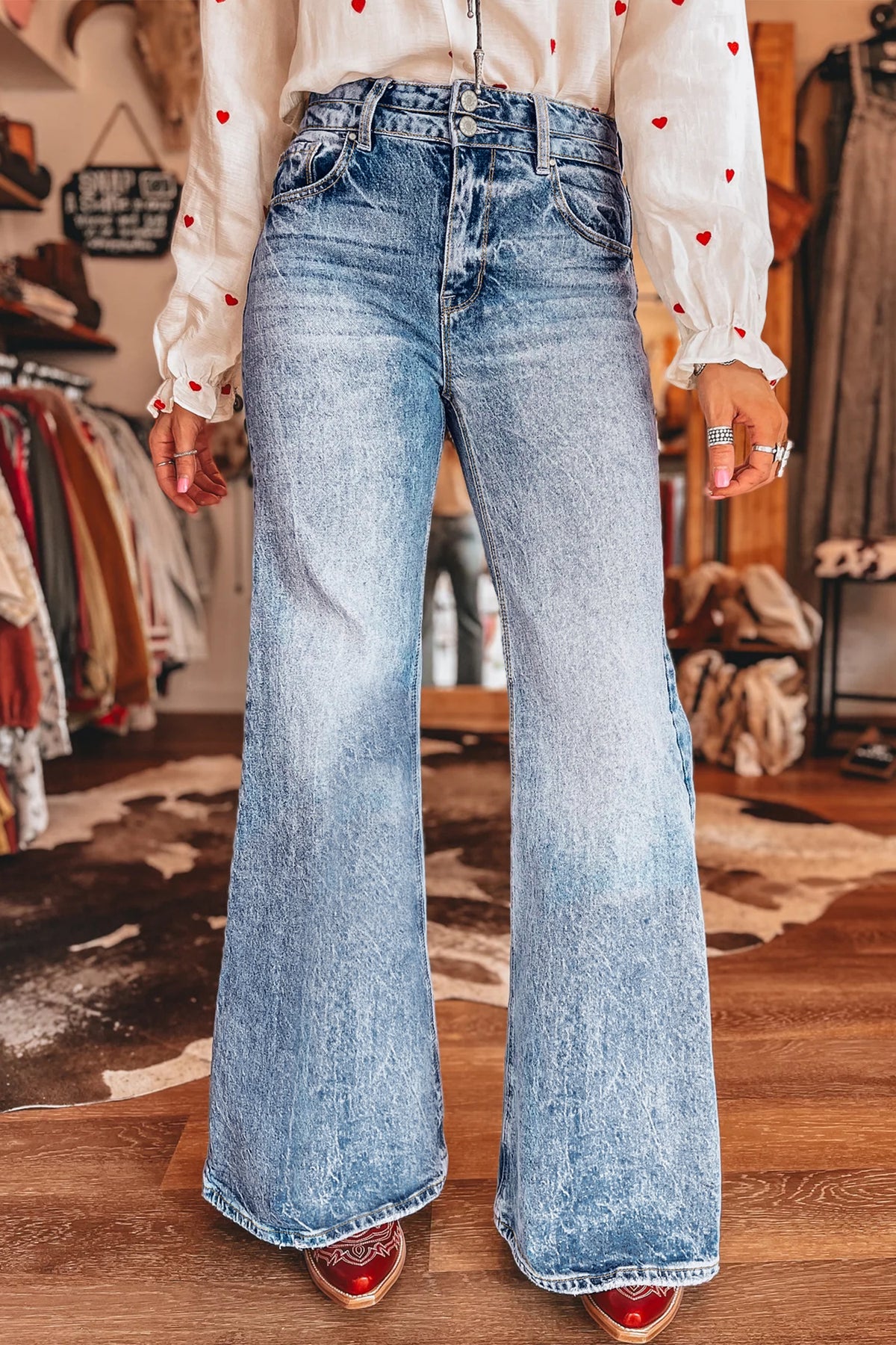 Acid Wash High Rise Flare Jeans