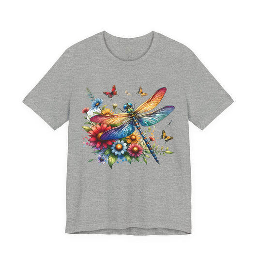 Dragonfly Floral Tee — Colorful Garden Butterfly & Flower T‑Shirt
