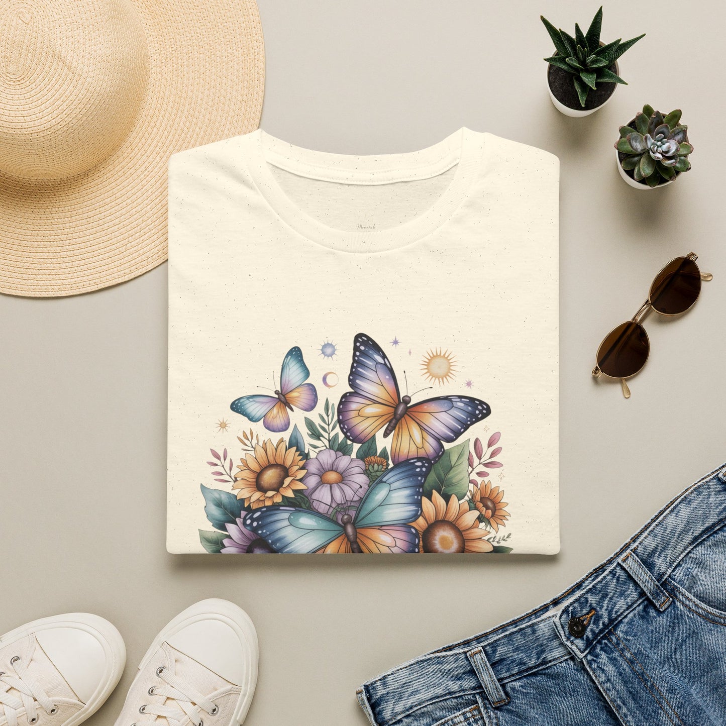 Butterfly Sunflower T-Shirt | Watercolor Floral Garden Tee