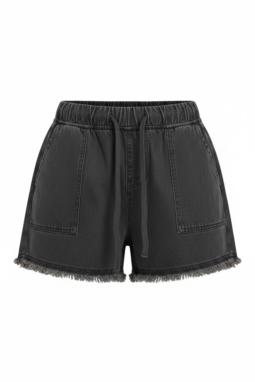 Drawstring Raw Hem Denim Shorts
