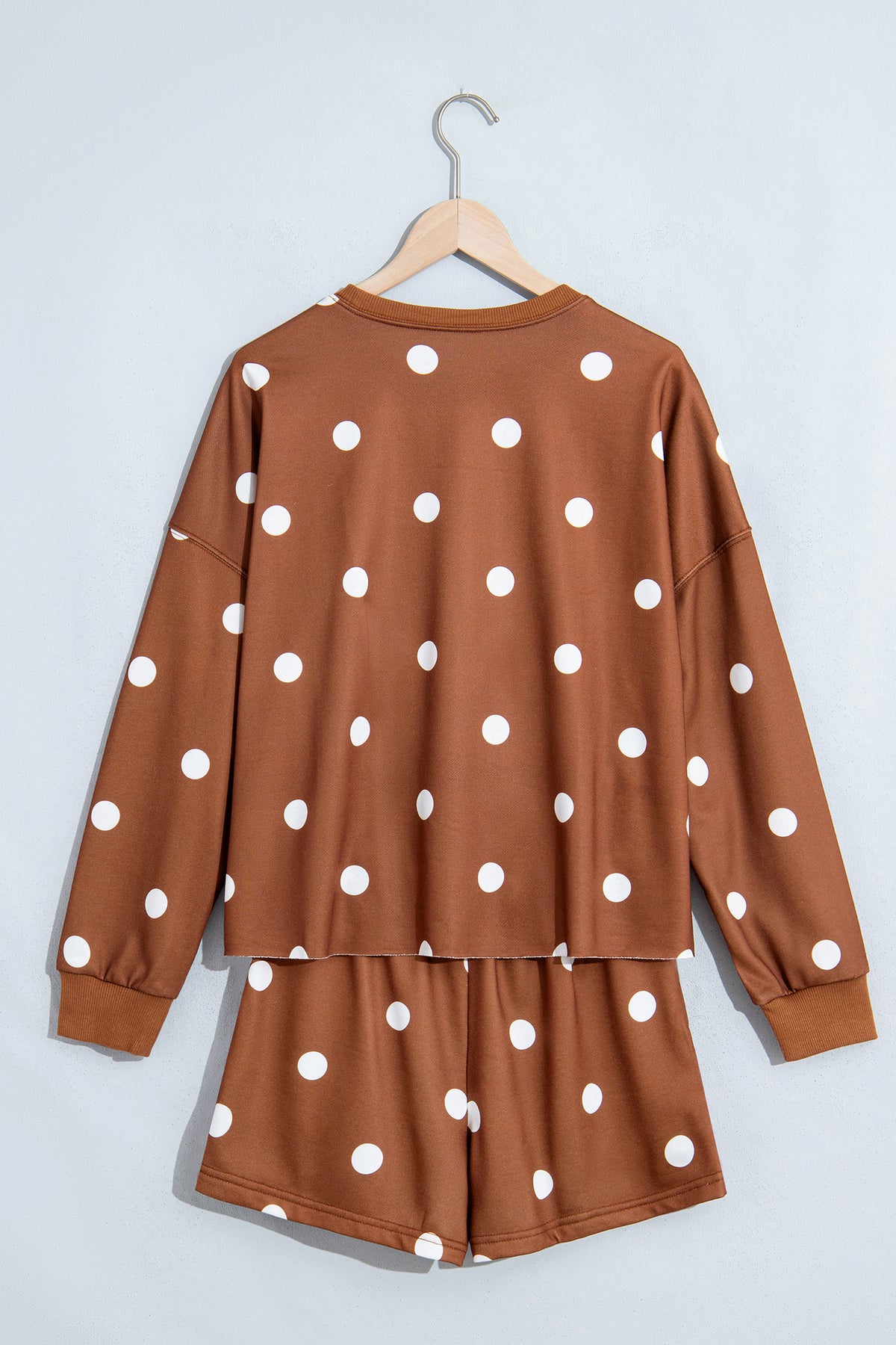 Brown Polka Dot Pullover & Skort Two-Piece Set