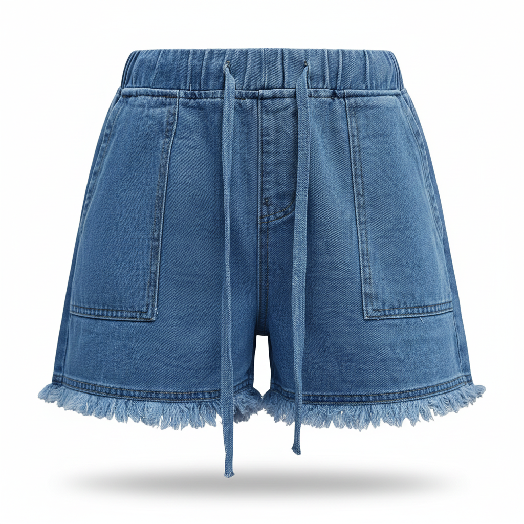 Drawstring Raw Hem Denim Shorts