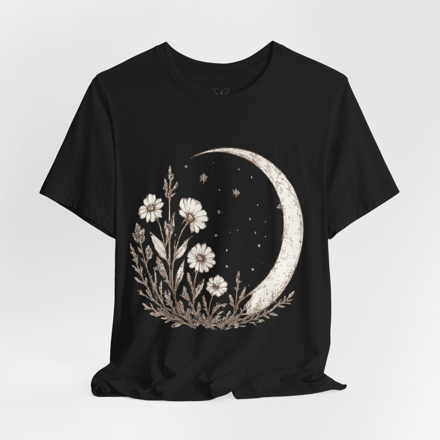 Crescent Moon Wildflower Tee — Botanical Graphic T-Shirt