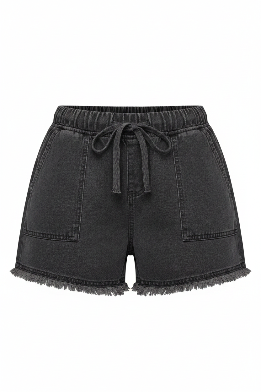 Drawstring Raw Hem Denim Shorts
