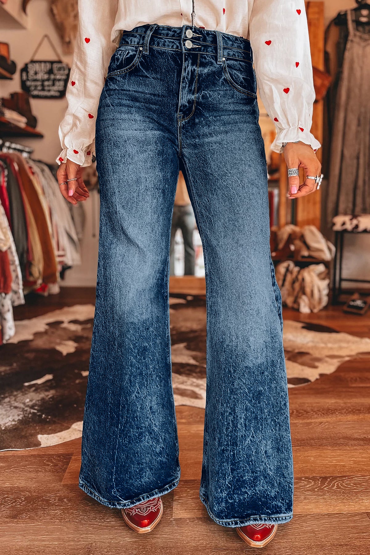 Acid Wash High Rise Flare Jeans