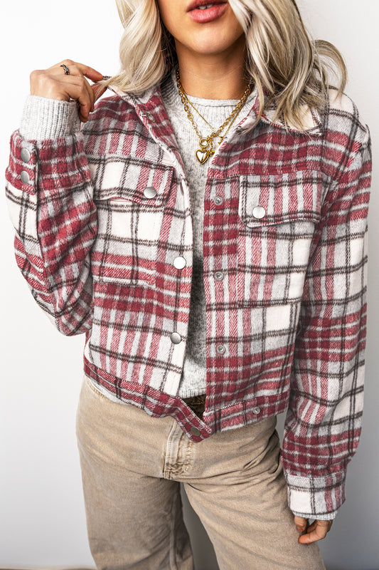 Red Plaid Flannel Button-Front Jacket