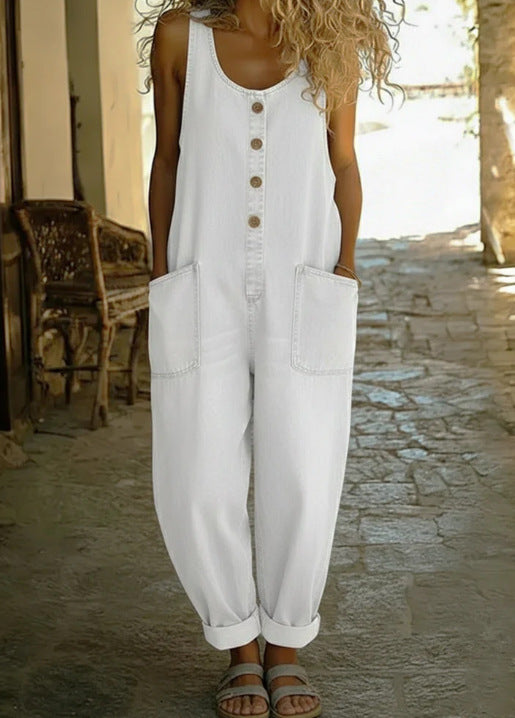 Women's Retro Buckle Jumpsuit | Multi-Pocket Overalls