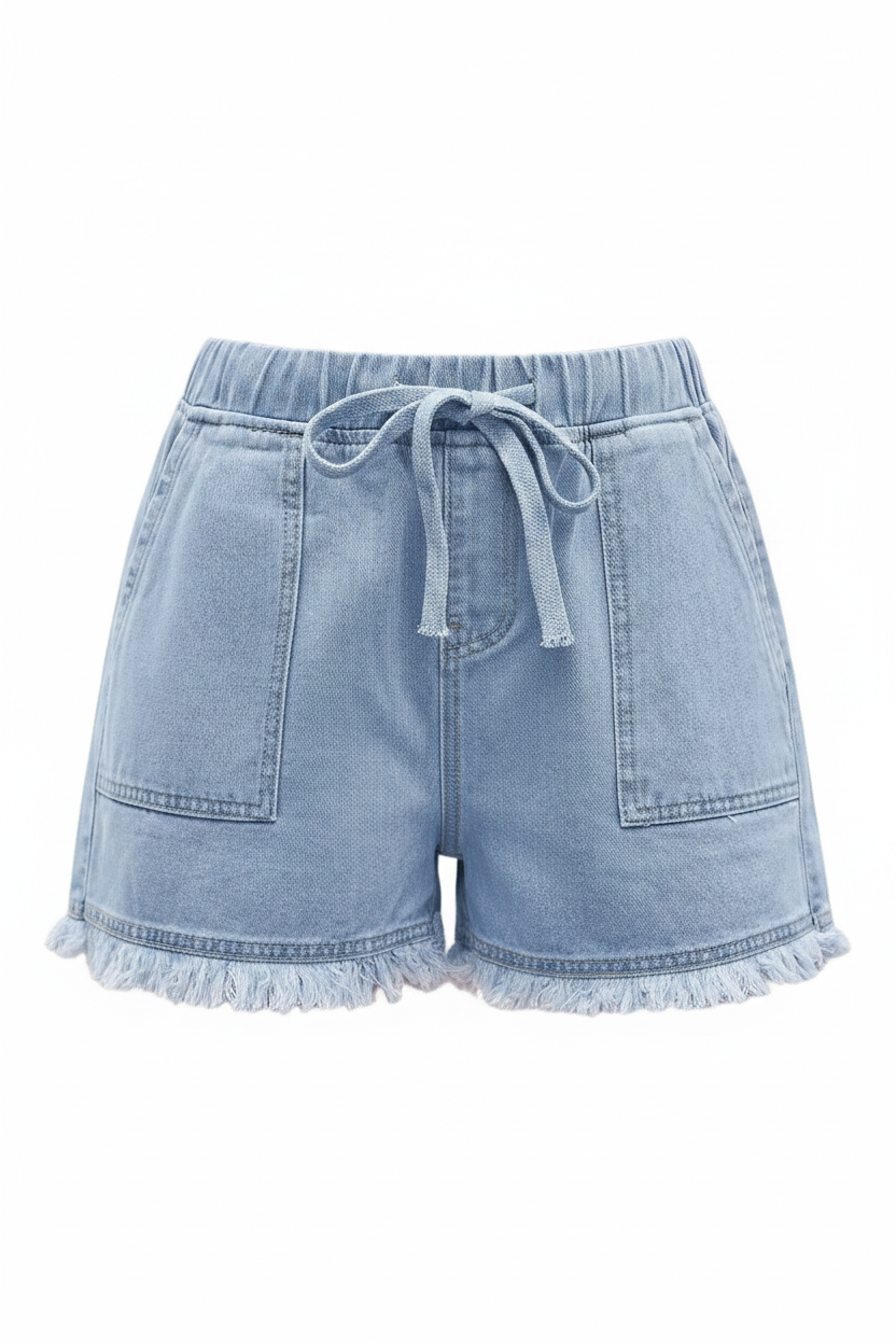 Drawstring Raw Hem Denim Shorts