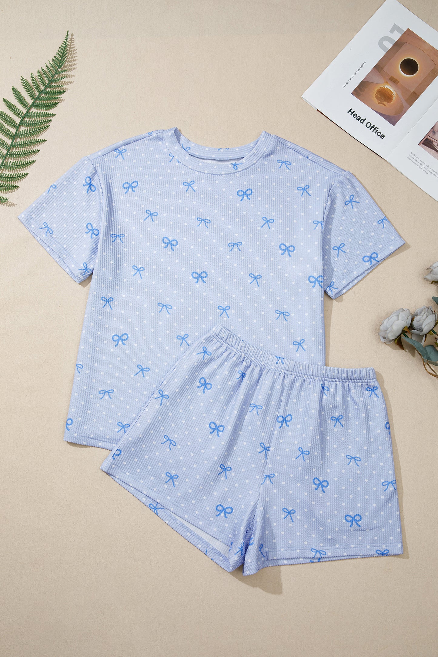 Heart & Bow Print Twisted Rib Short Set