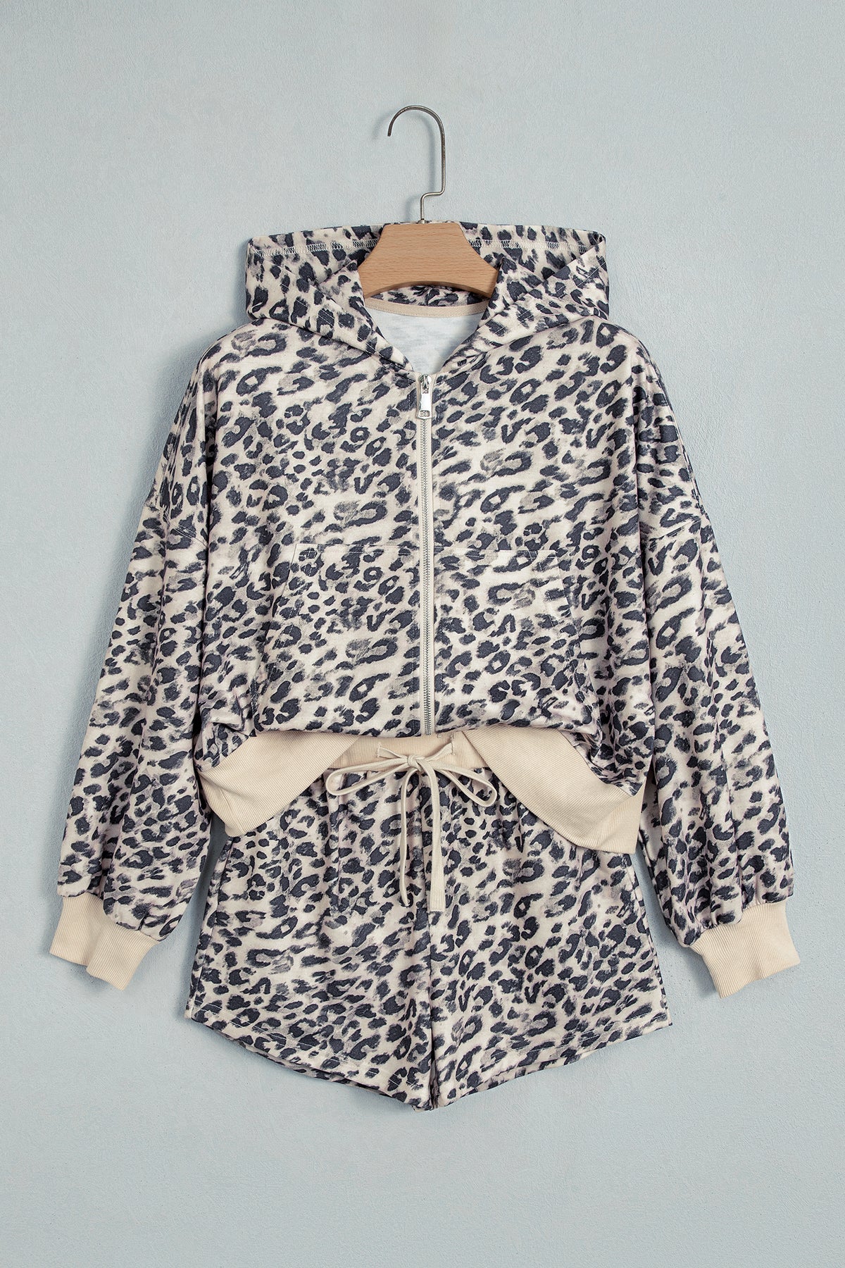 Multicolor Leopard Zip-Up Shorts Set