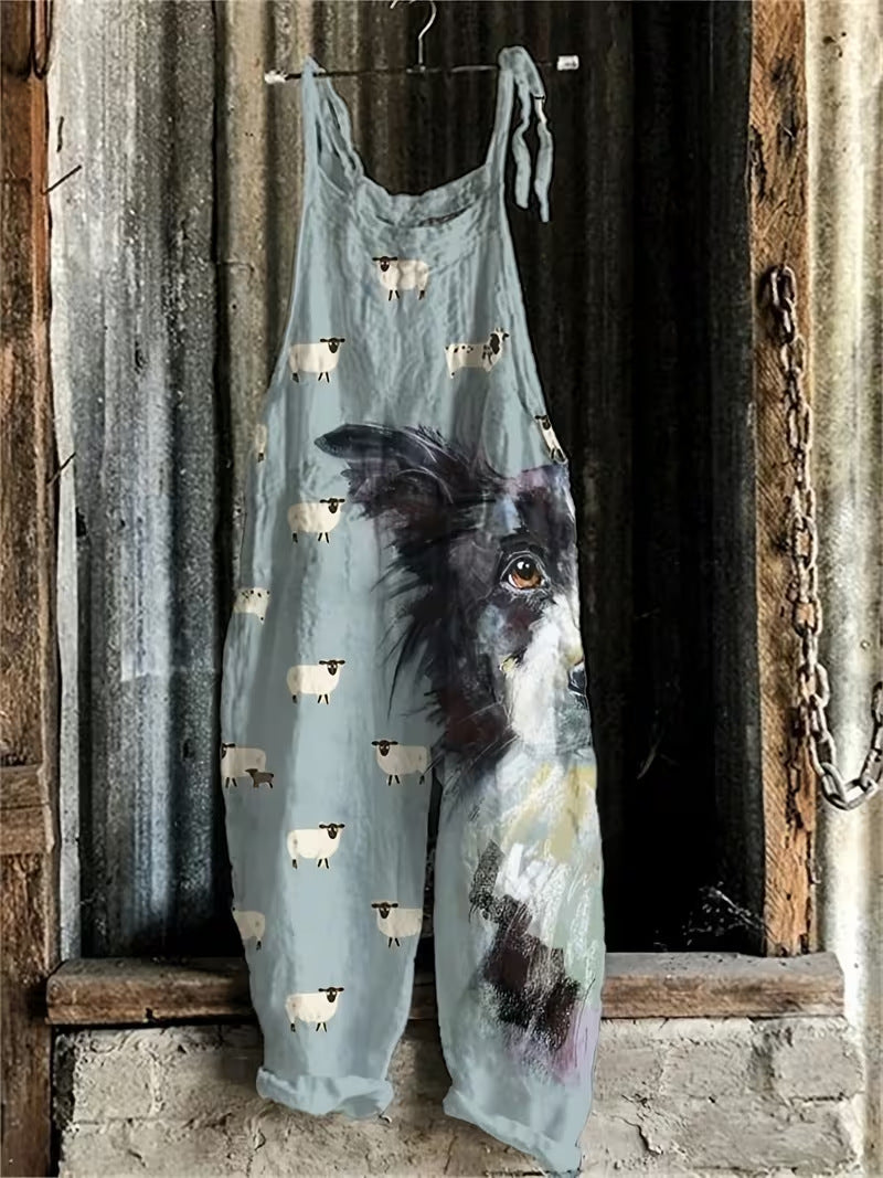 Women's Fun Print Wide-Leg Suspender Overalls