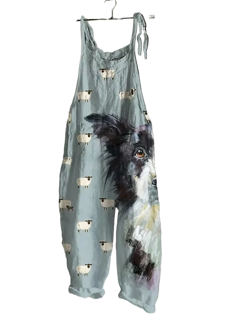 Women's Fun Print Wide-Leg Suspender Overalls