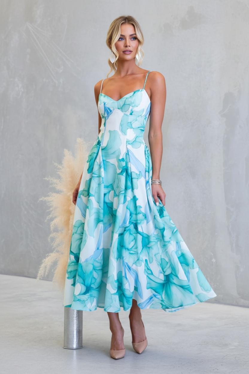 Floral Print Spaghetti Strap Midi Dress
