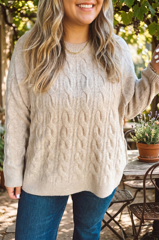 Parchment Oversized Cable Knit Tunic Sweater | Plus Size 1X–4X