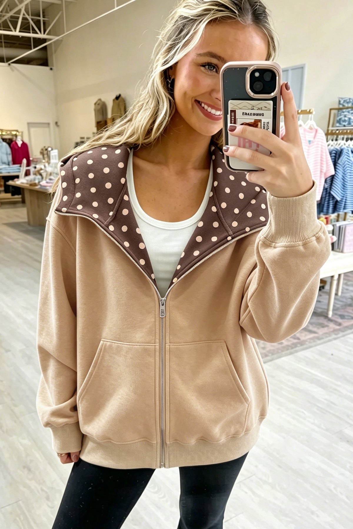 Polka Dot Lined Zip-Up Hoodie