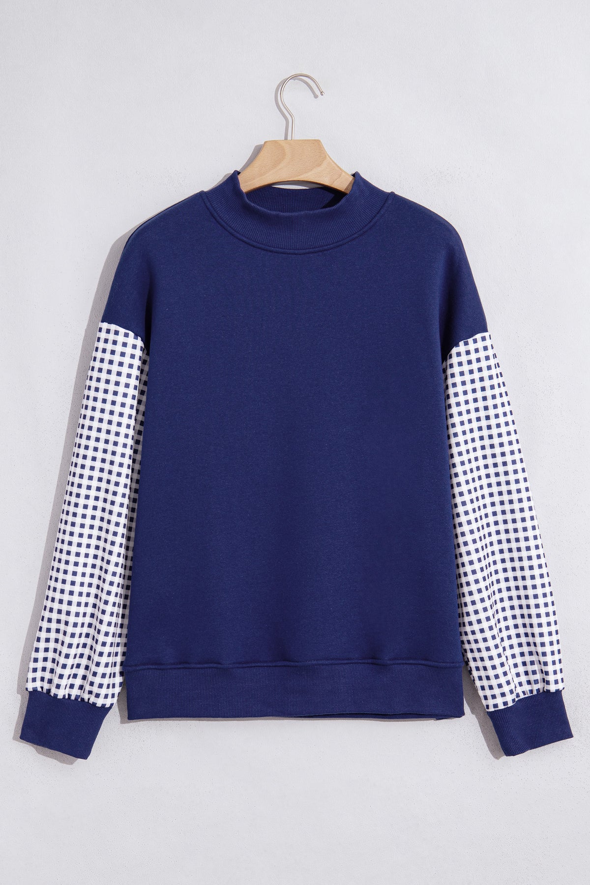 Plaid Sleeve Colorblock Tunic Sweatshirt