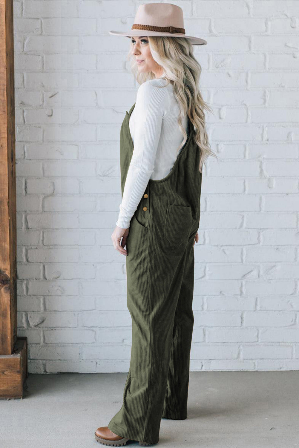 Jungle Green Corduroy Adjustable Strap Jumpsuit