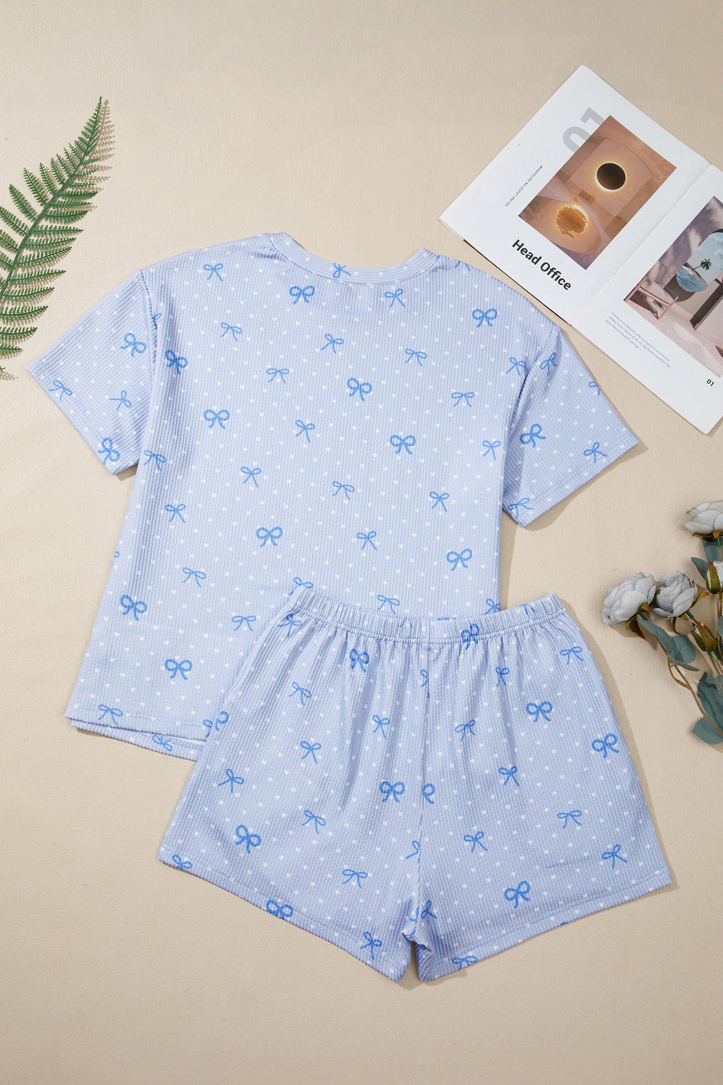Heart & Bow Print Twisted Rib Short Set