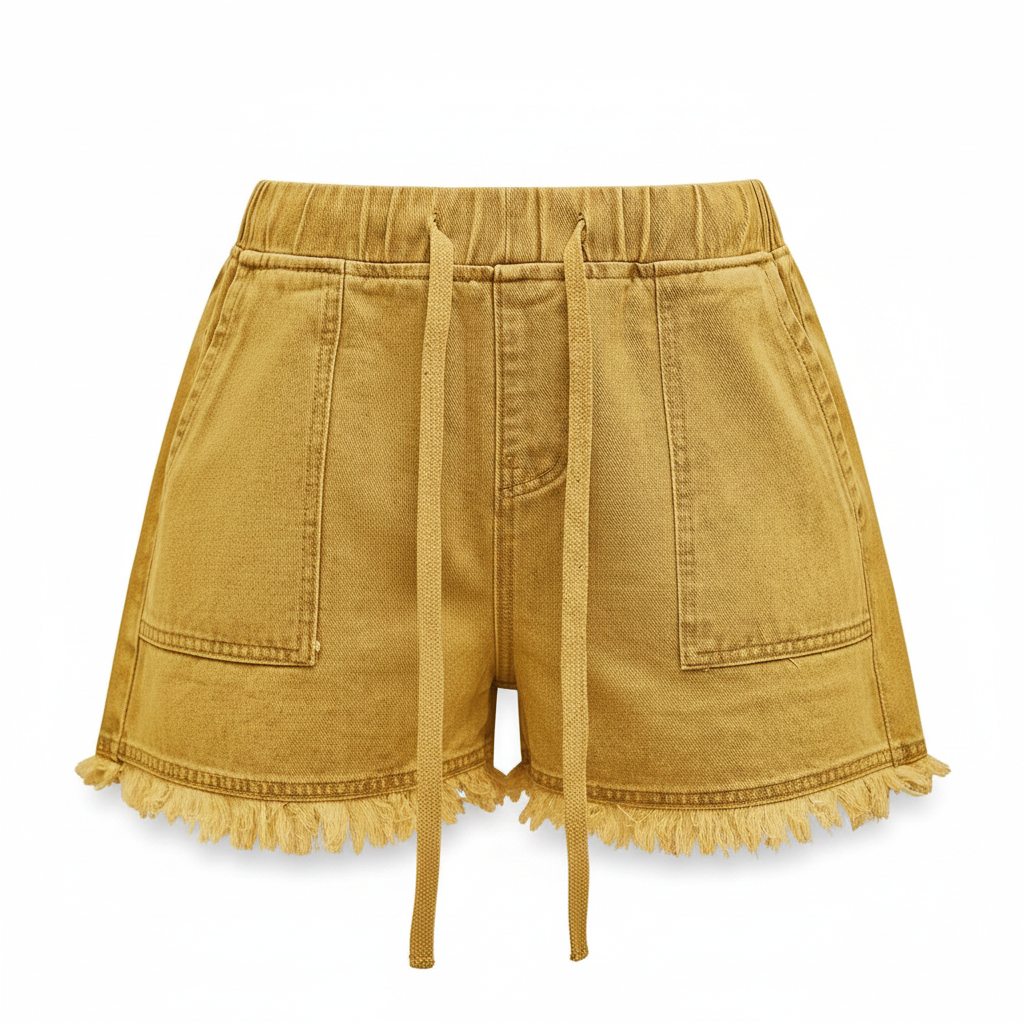 Drawstring Raw Hem Denim Shorts