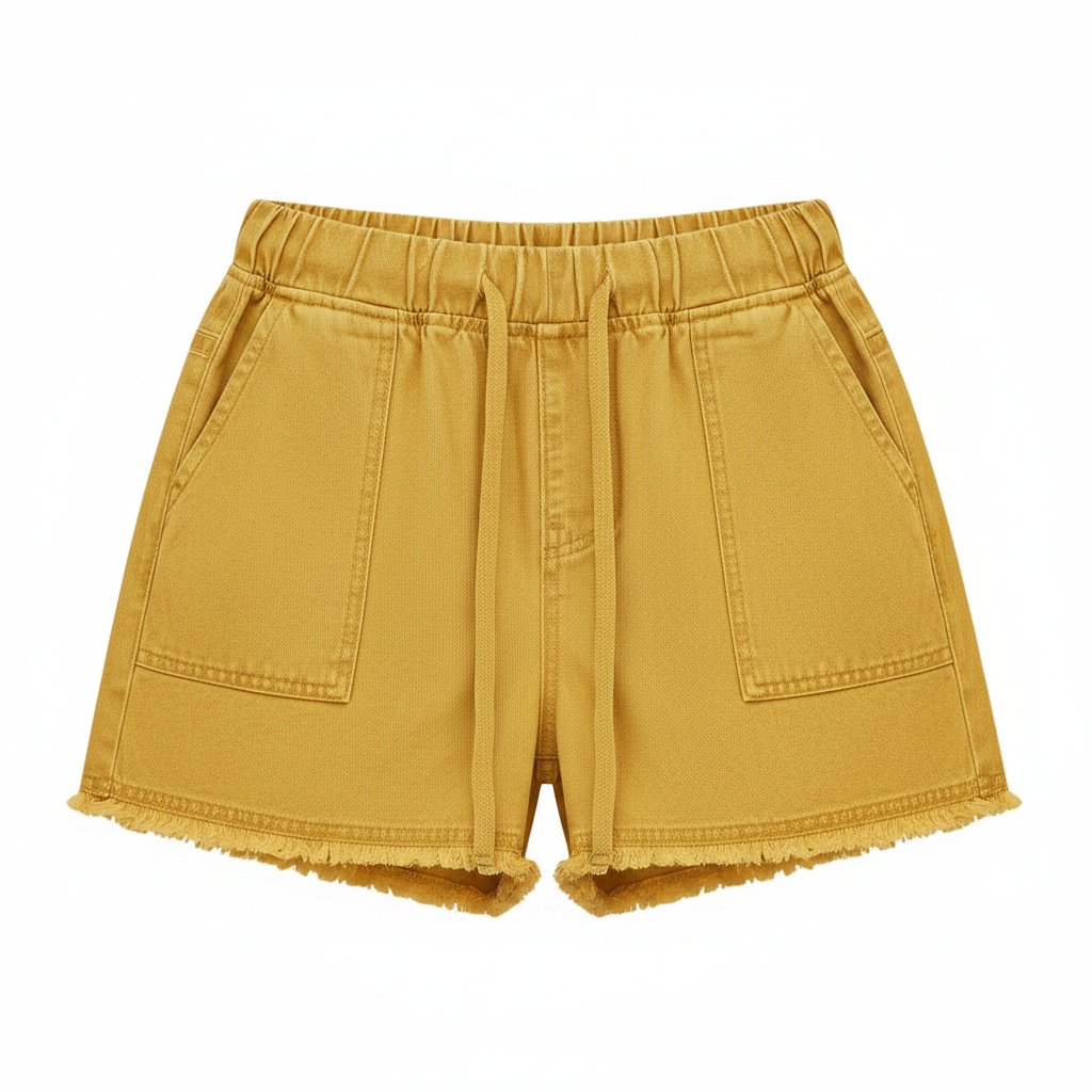Drawstring Raw Hem Denim Shorts