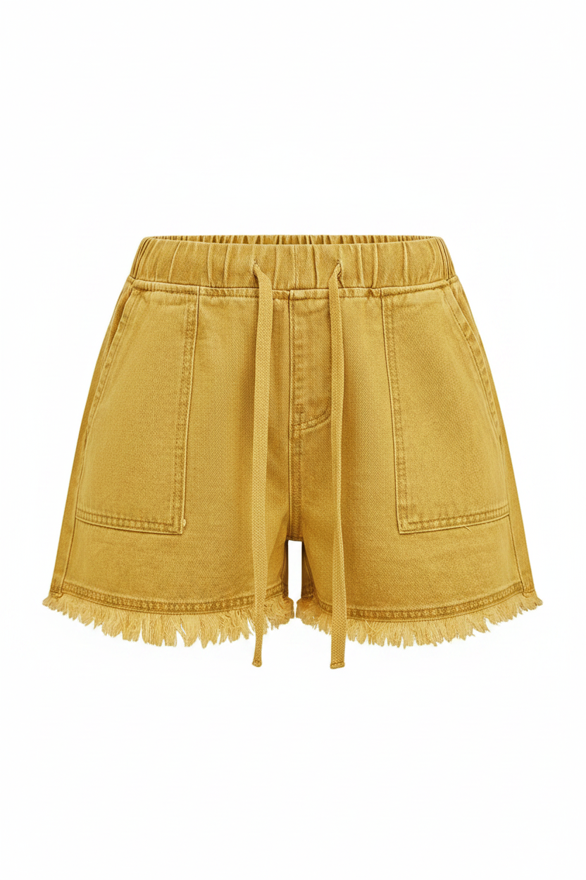 Drawstring Raw Hem Denim Shorts