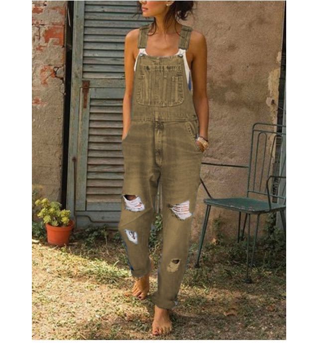 Women's Distressed Denim Overalls