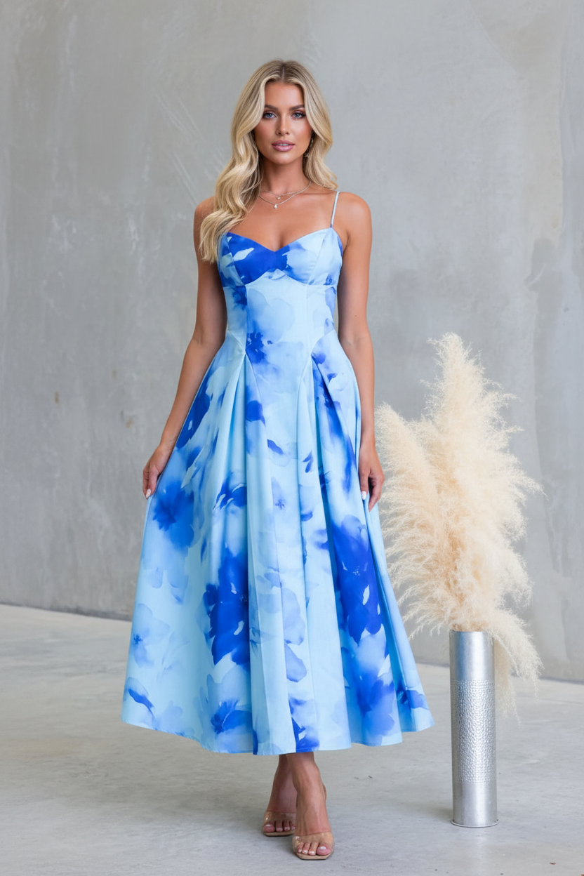 Floral Print Spaghetti Strap Midi Dress