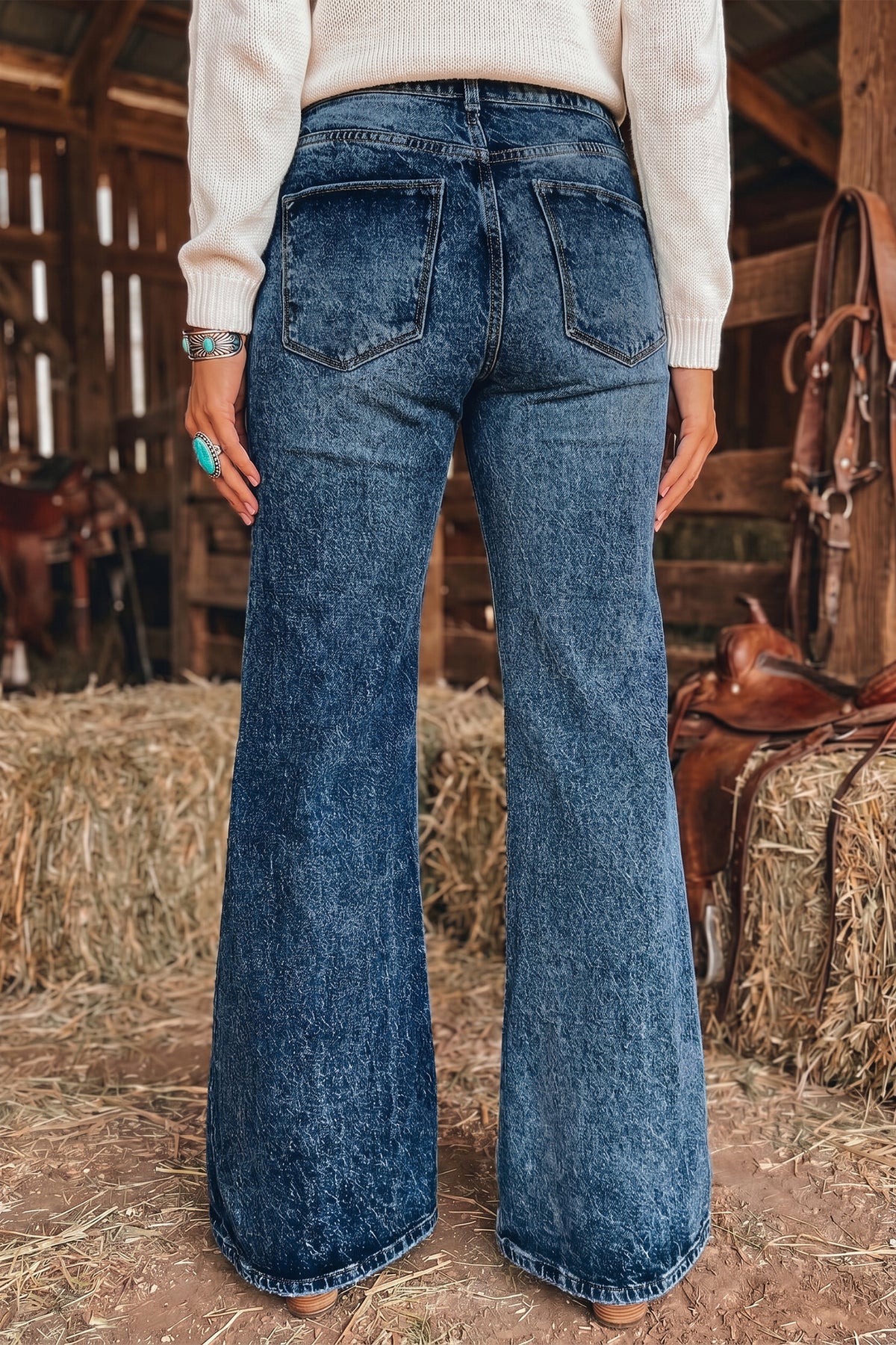 Acid Wash High Rise Flare Jeans