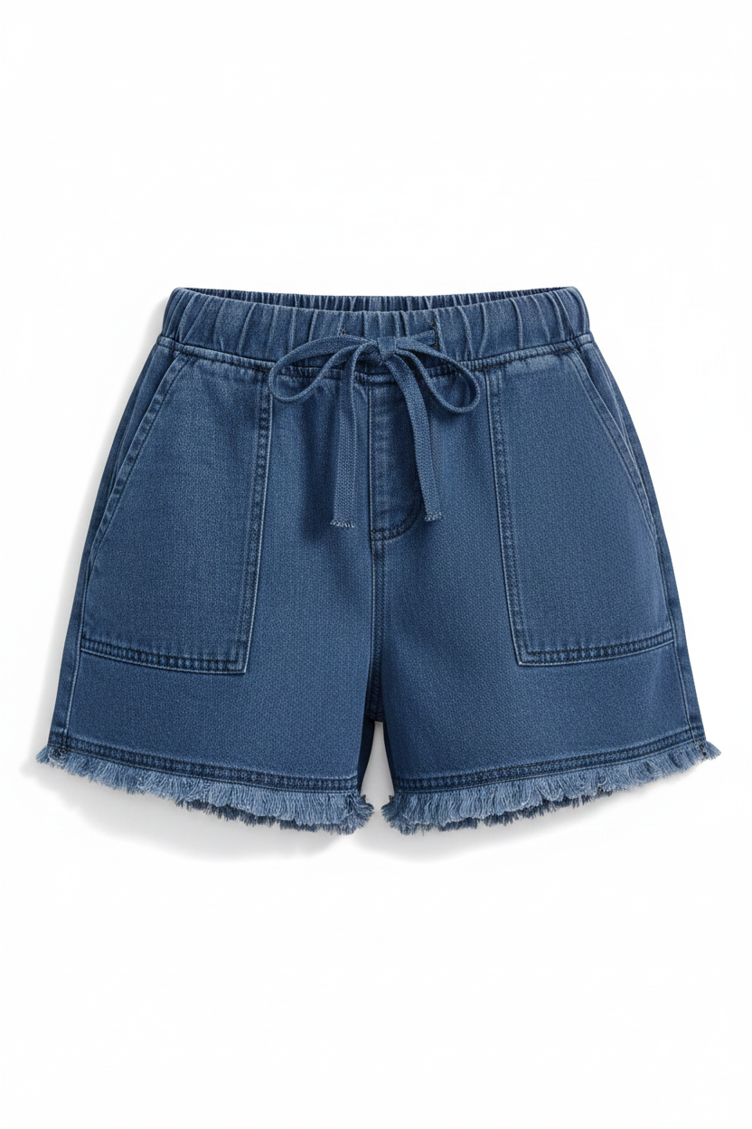 Drawstring Raw Hem Denim Shorts
